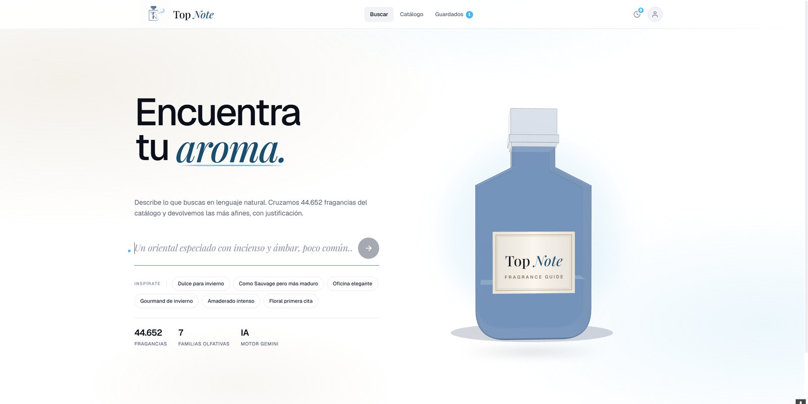 Buscador de fragancias Top Note con búsqueda en lenguaje natural